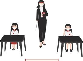 Social distancing in class flat design illustration isolated in white background vector