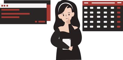 young girl arranging class schedule flat design illustration isolated in white background vector