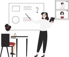 Hybrid learning online and offline at same time flat design illustration isolated in white background vector