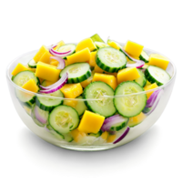 Mango and cucumber salad with diced mango cucumber and red onion tossed in a lime png