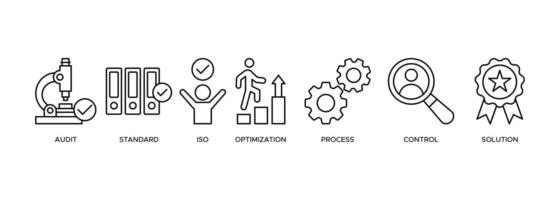 Banner quality icon web illustration concept pictogram with of audit, standard, ISO, optimizing, process, control vector