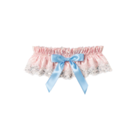 Romantic blush pink garter with floral lace and a tiny blue bow soft focus floating png