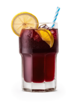 Spanish Tinto de Verano in tall glass garnished with slice of lemon and few ice png