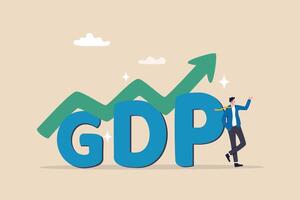 GDP Gross domestic product, import or export for country revenue growth, stock market profit value, annual percentage value report concept, businessman stand with GDP word and growing graph and chart. vector
