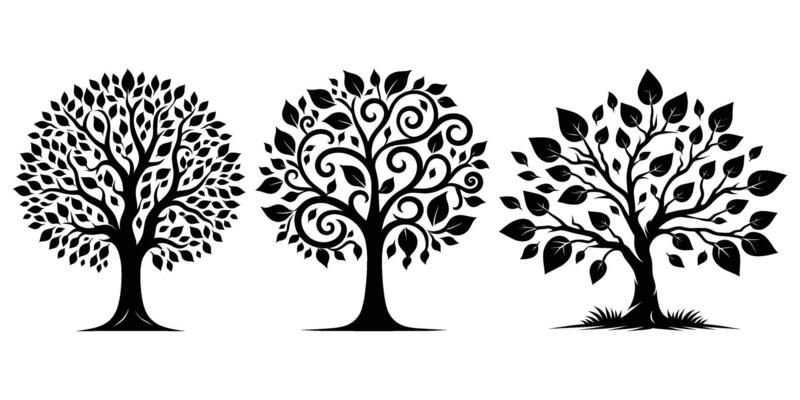 Set of Tree silhouettes illustration Isolated on White Background