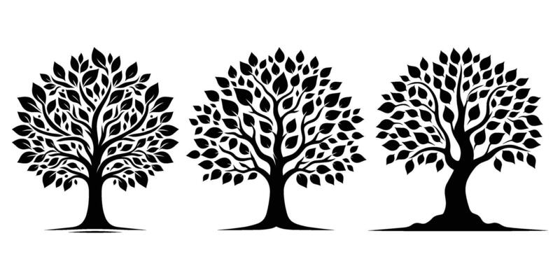 Set of Tree silhouettes illustration Isolated on White Background