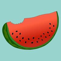 Bright and refreshing illustration of a juicy watermelon slice with a bite, perfect for summer-themed designs. Bright colors and appetizing look. vector
