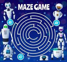 Kids labyrinth maze with robots and androids, game vector