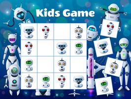 Cartoon robots and androids, sudoku logic puzzle vector