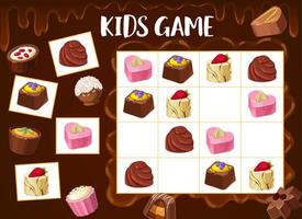 Sudoku game chocolate truffle, roasted nuts candy vector