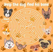 Help the dog find the bone, labyrinth maze game vector