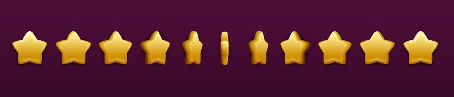 Golden star animated rotate game sprite, GUI icon vector
