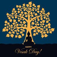 Vesak day and Buddha monk under tree in meditation vector