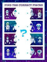 Find piece of robot kids riddle game. Match halves vector