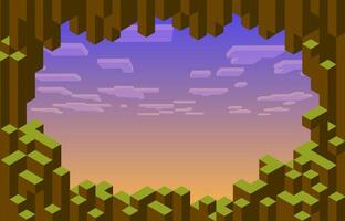Cubic pixel game level background, frame vector