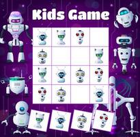 Kids sudoku game with cartoon robots and droids vector