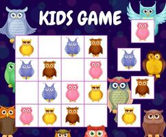 Sudoku game cartoon funny owl birds and owlets vector