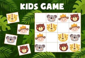 Sudoku kids game with funny animals, riddle vector