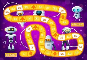 Kids board game, cartoon robot droids and androids vector