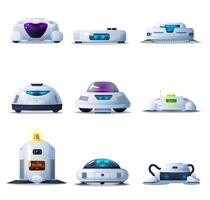 Vacuum cleaner robots, VCR droids set, robotic bot vector
