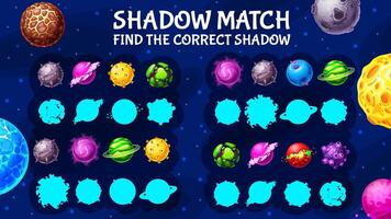 Galaxy space planets, find correct shadow kid game vector