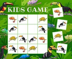 Kids sudoku riddle game toucans and chameleons vector