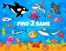 Find two same underwater animals and fish, game vector