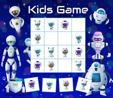 Cartoon robots and androids sudoku kids game. vector