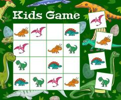 Sudoku game cartoon dinosaurs and eggs. Kid riddle vector