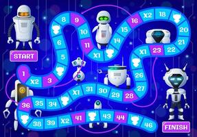 Kids board game with cartoon droids and robots vector