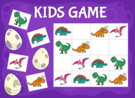 Sudoku kids game, riddle with cartoon dinosaurs vector