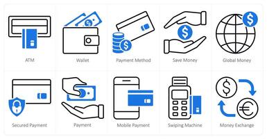A set of 10 shopping icons as atm, wallet, payment method vector