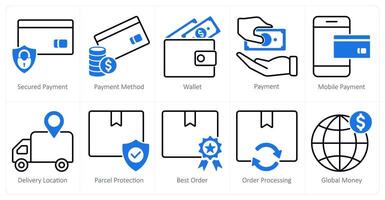 A set of 10 shopping icons as secured payment, payment method, wallet vector