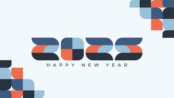 2025 Happy New Year Abstract banner design in retro style made of various geometric shapes in perfect colors. Landing Page. Brochure. Card. Template. vector