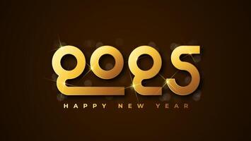 Happy new year 2025 typographic text poster design celebration. Glowing golden numbers and dark background vector
