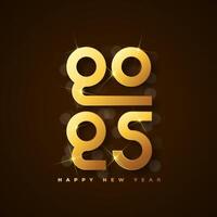 Happy new year 2025 typographic text poster design celebration. Glowing golden numbers and dark background vector