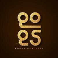 Happy new year 2025 typographic text poster design celebration. Sparkle golden numbers and dark background vector