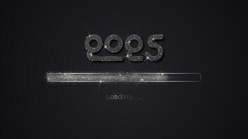Progress bar with dark particles on black Download New Year's Eve. Loading animation screen with Glitter confetti shows almost reaching 2025. vector
