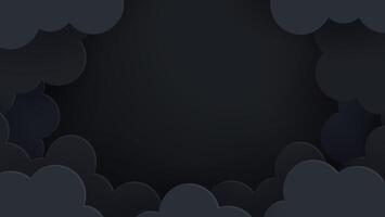 Dark cloud background in paper cut style. Design illustration features layered black clouds, perfect for dramatic and moody designs. Ideal for posters, banners, and digital art. vector