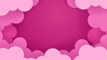 Pink clouds in paper cut style background. Cloudscape border frame with space for text. Perfect for a pastel Happy Valentine's Day. vector