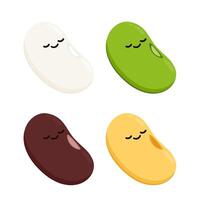 Bean character design. White Kidney bean, Kidney bean, Soybean and Mung Bean character design. vector
