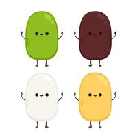 Bean character design. White Kidney bean, Kidney bean, Soybean and Mung Bean character design. vector