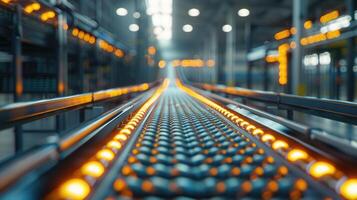 Modern factory using automated conveyor belt to transport goods. Smart factory automation photo