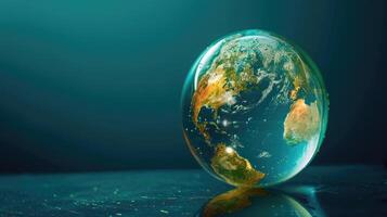 Earth in a protective bubble highlights reducing carbon footprints and taking climate action. Carbon reduction photo