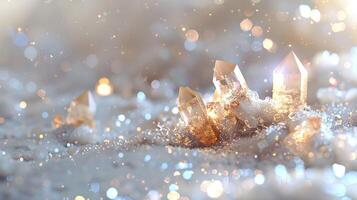 Sparkling gemstone formations creating a magical and ethereal ambiance on a clean white backdrop photo