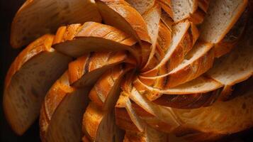 Spinning bread slices forming a spiral, symbolizing the cycle of life photo