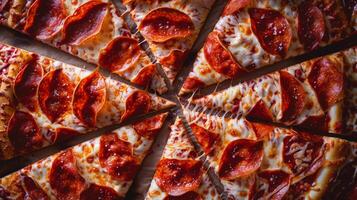 Dynamic layout of rotating pizza slices in a dynamic pattern photo