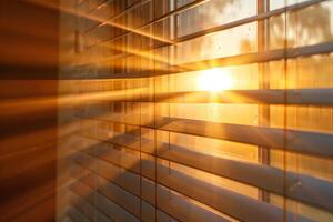 Heavenly light rays streaming through window blinds on a transparent white background, adding a touch of coziness photo