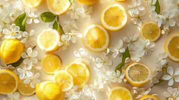 Bohemian layout pattern of floating lemon slices in a boho-chic arrangement photo
