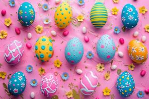 Festive Easter background with whimsical patterns and vibrant colors photo